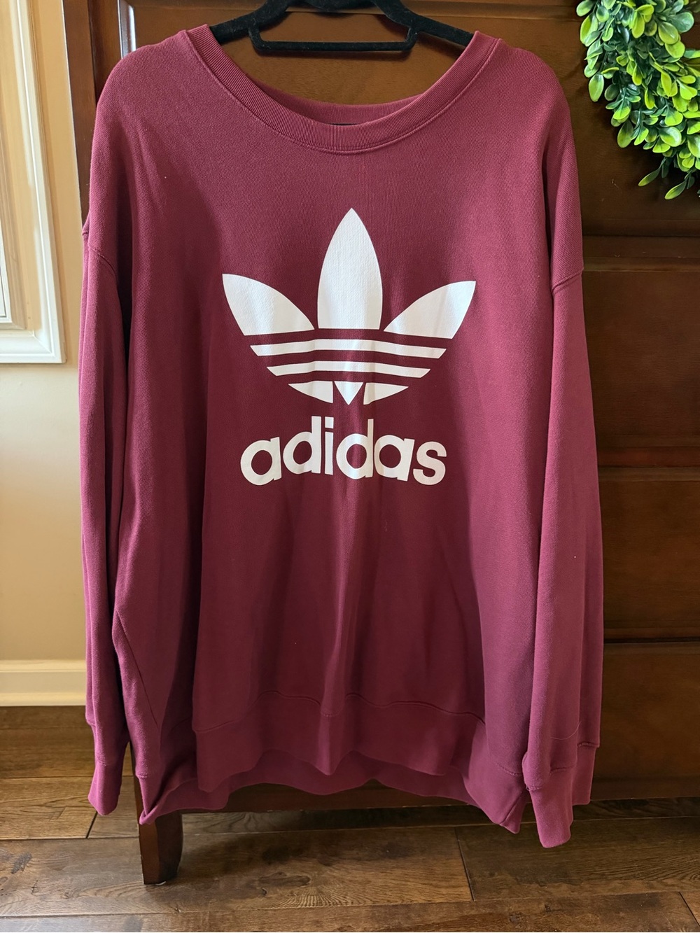 adidas Burgundy Crewneck Sweatshirt with White Trefoil Logo